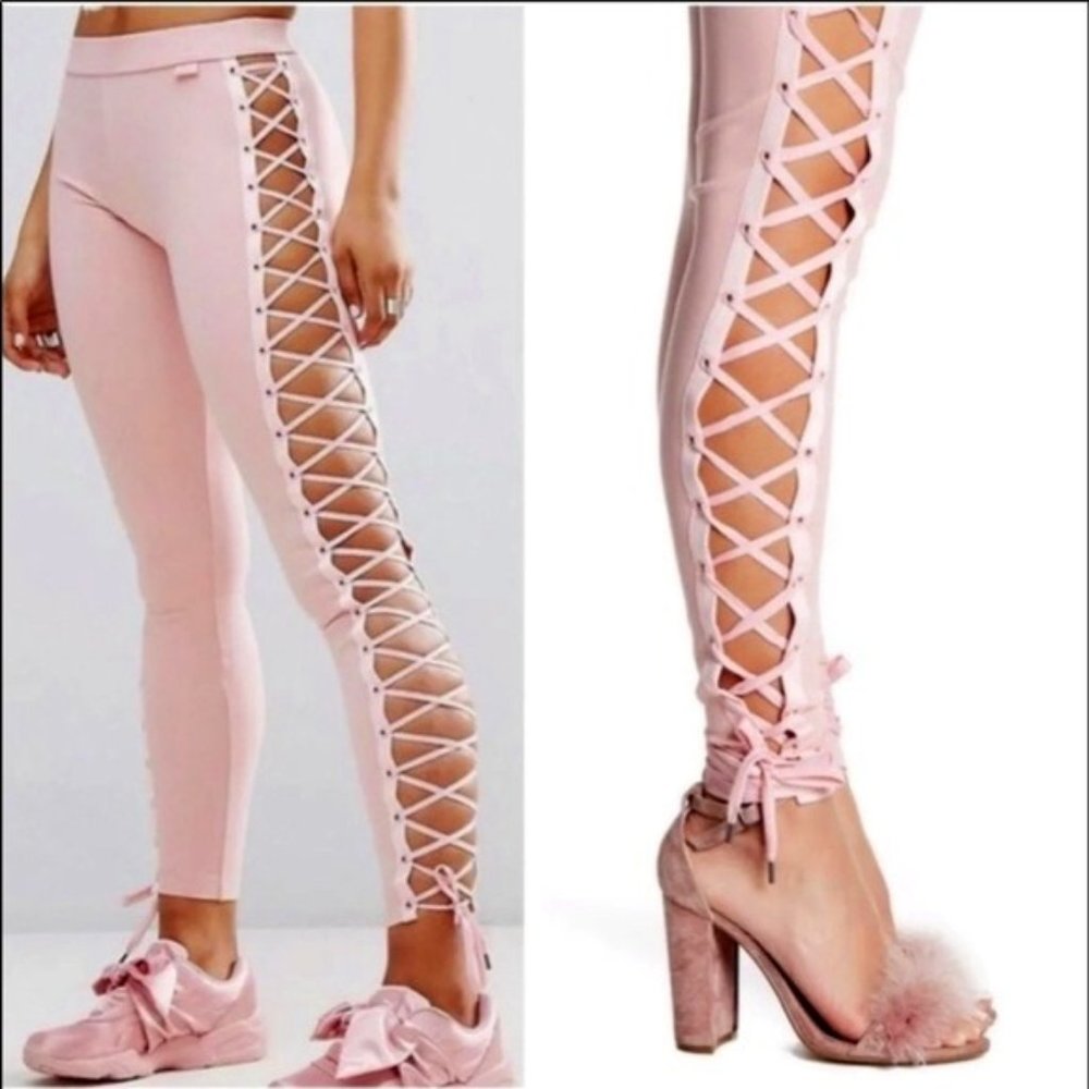 💥HOT ITEM💥Fenty Puma x Rihanna Boxing & Bomber Lacing Tights in Silver Pink